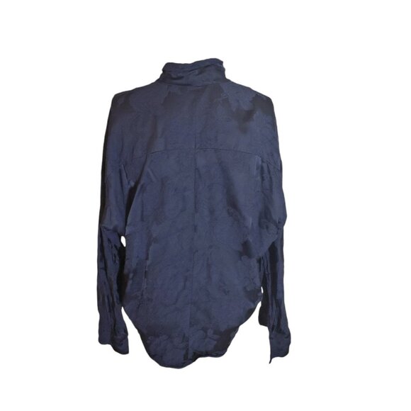 Vince Floral Jacquard Popover Top Oversized Floral Damask Blouse Navy Blue Sz M - Picture 6 of 11